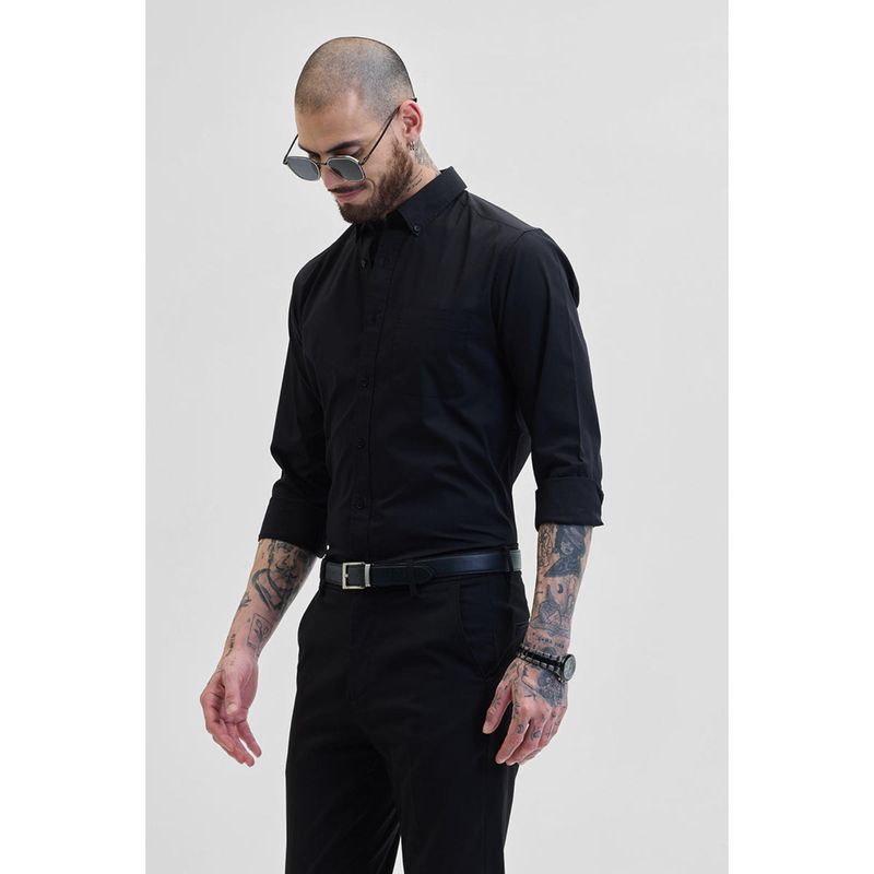 Snitch Black Slim Fit Twill Shirt (2XL)
