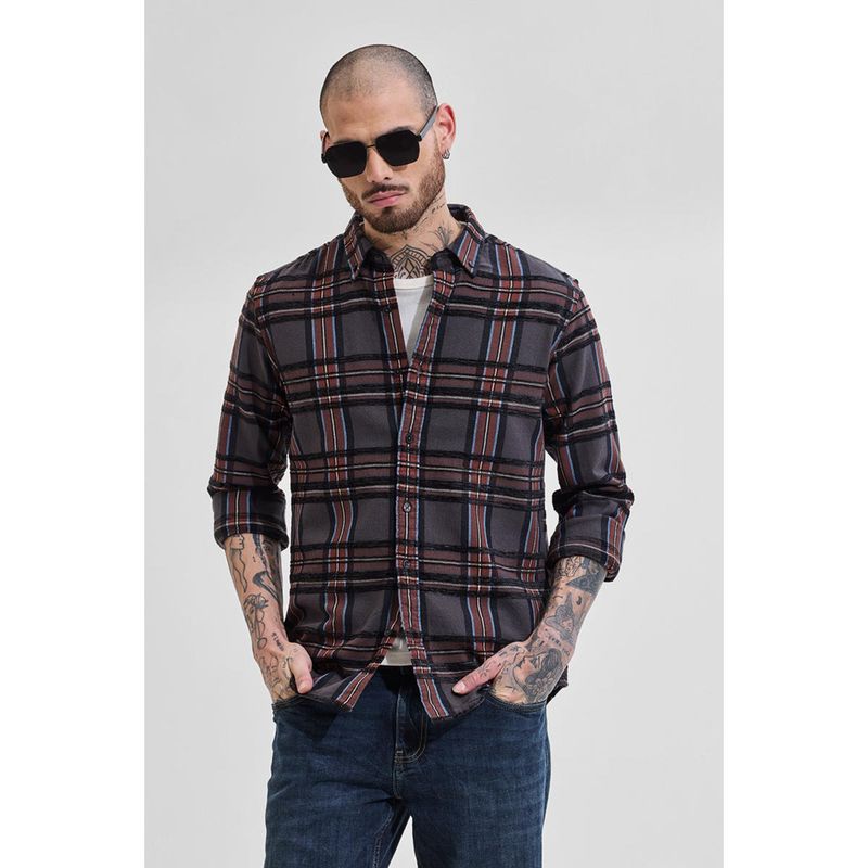 Snitch Greyish Blue Checks Button Down Shirt (M)
