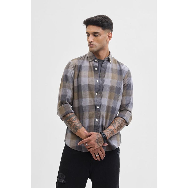 Snitch Brown Checks Button Down Shirt (2XL)