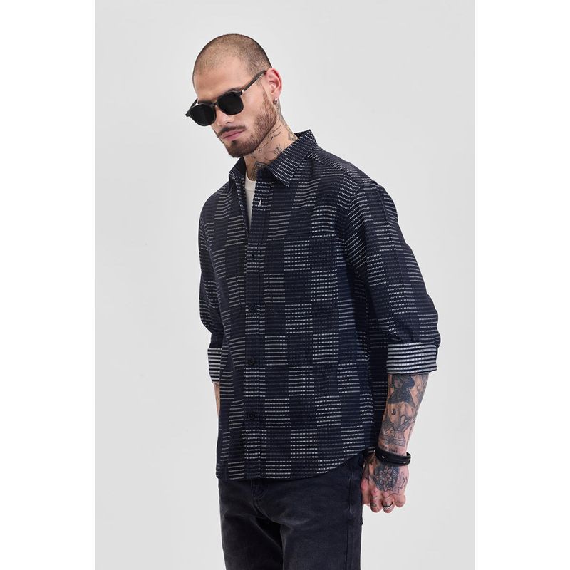 Snitch Black Checks Relaxed Fit Shirt (M)