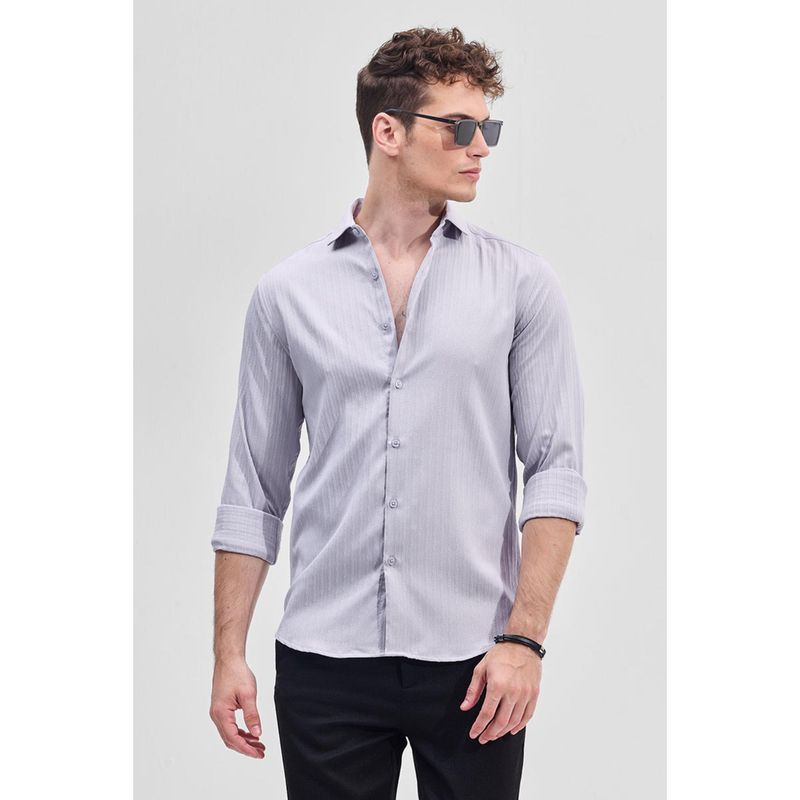 Snitch Lilac Self-Design Slim Fit Shirt (XS)