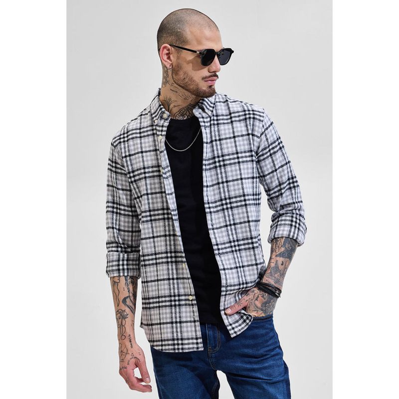 Snitch Light Grey Checks Button Down Shirt (M)