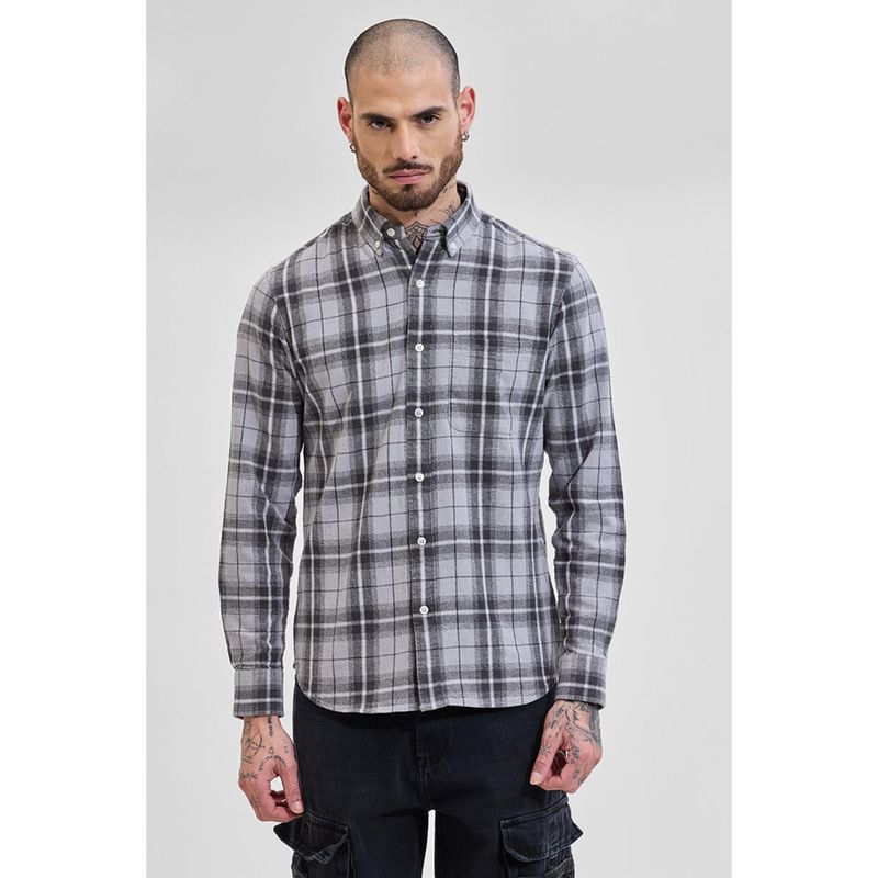 Snitch Light Grey Checks Button Down Shirt (XL)