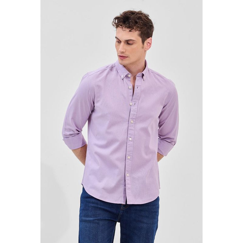 Snitch Lavender Solid Slim Fit Linen Shirt (2XL)