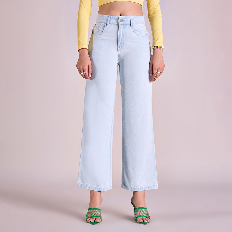 MIXT by Nykaa Fashion Blue Light Wash High Waist Denim Jeans (28)