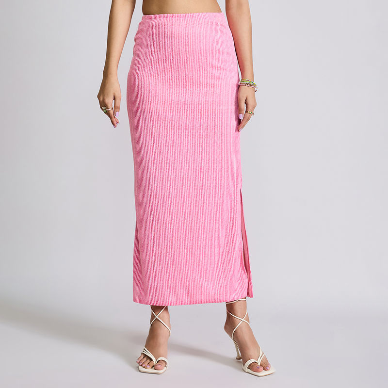 MIXT by Nykaa Fashion Pink Mid Waist Side Slit Column Skirt (32)