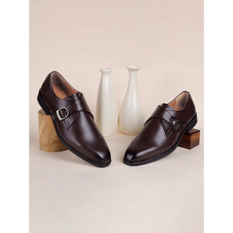 Louis Stitch Men Rosewood Maroon Formal Buckle Monk Straps (UK 12)