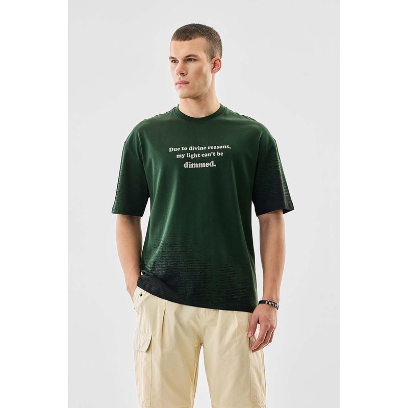 Snitch Dark Green Typographic Half Sleeves Oversized Casual T-Shirt (M)