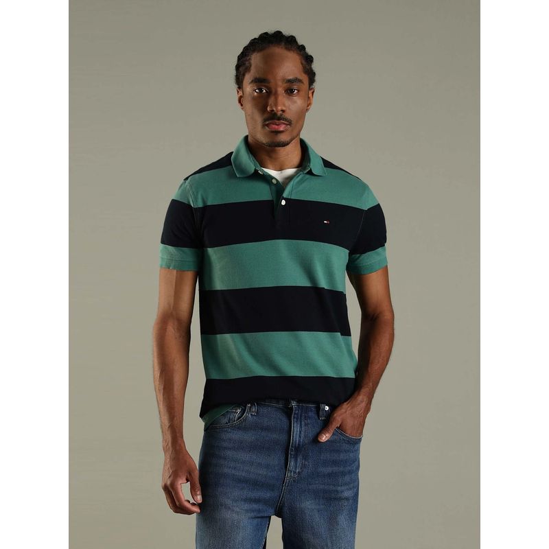 Tommy Hilfiger Green Colorblock Slim Fit Cotton Polo T-Shirt (L)
