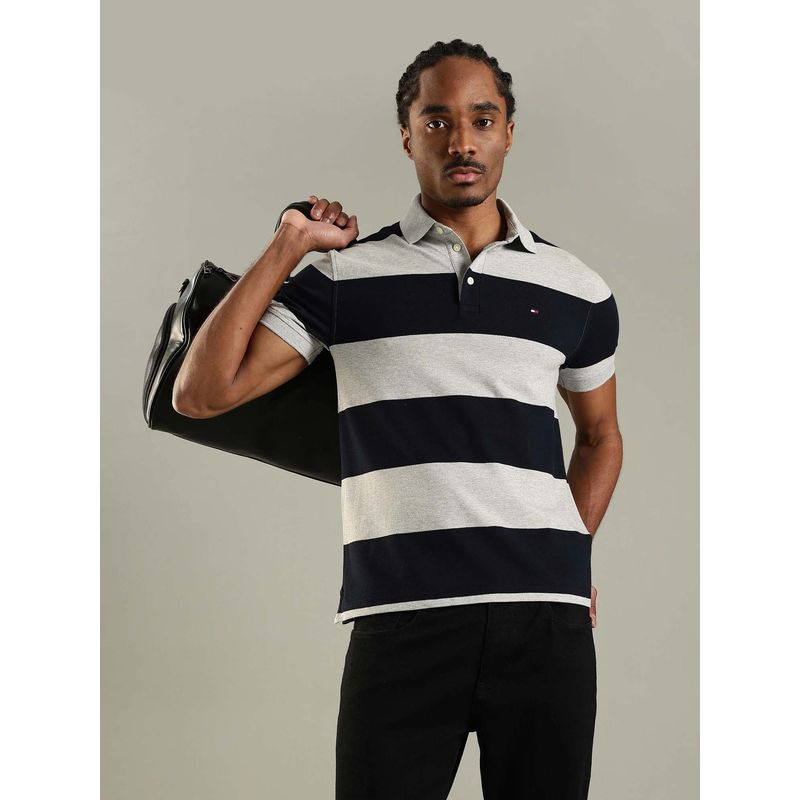 Tommy Hilfiger Grey Colorblock Slim Fit Cotton Polo T-Shirt (M)