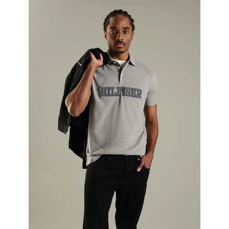 Tommy Hilfiger Grey Embroidered Logo Regular Fit Cotton Polo T-Shirt (XL)