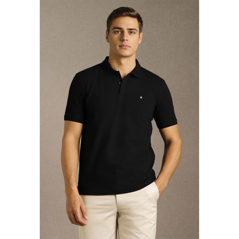 Louis Philippe Men Black Solid Tri-color Logo Polo T-shirt (XL)