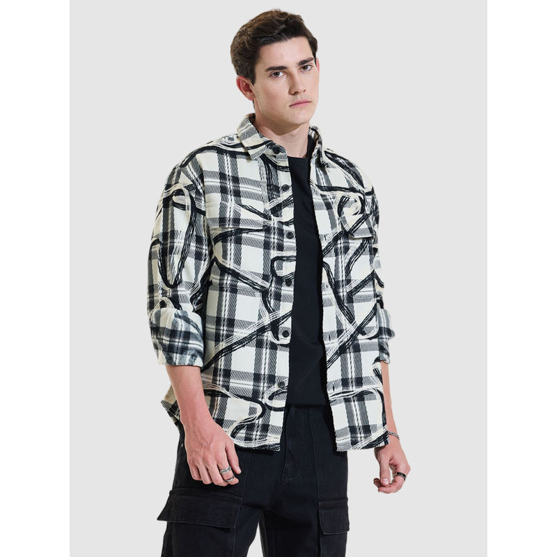 Snitch White Checks Relaxed Fit Shacket (L)