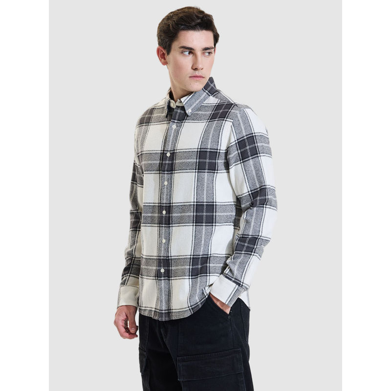 Snitch Off White Checks Relaxed Fit Shacket (2XL)