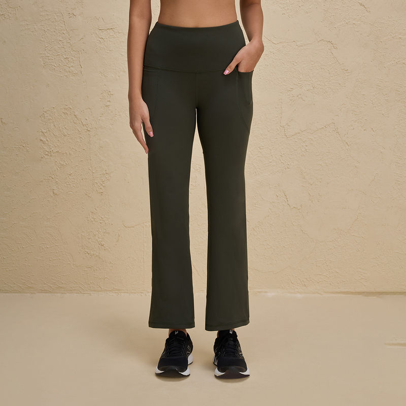 Luxe Flare Leggings in Cloud Soft & Squat Proof Fabric with Anti Slip Waist & Booty Sculpting NYK252 Olive (M)