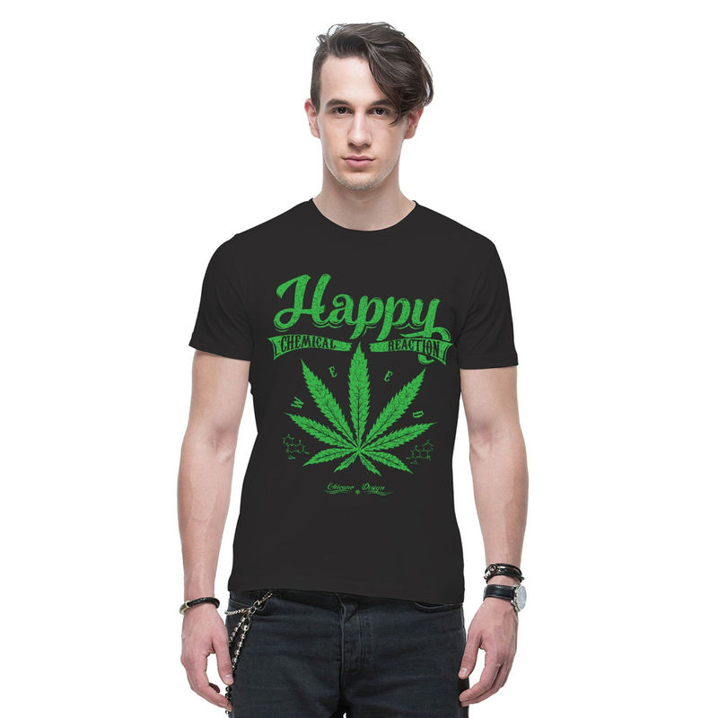 THREADCURRY Happy Weed Creative Graphic Printed T-Shirt for Men (S)