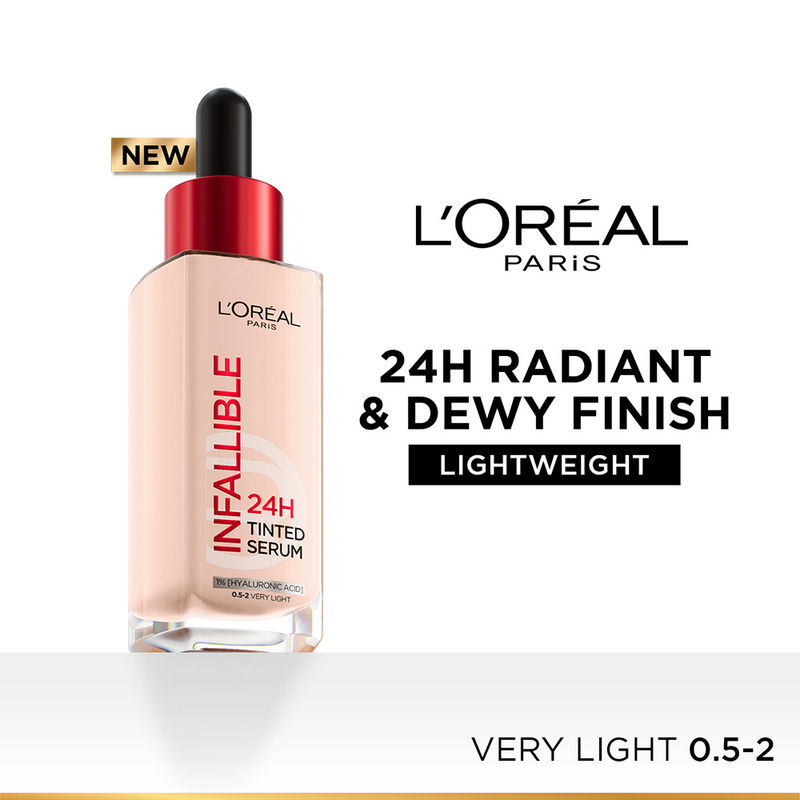 L’Oreal Paris Infallible 24H Tinted Serum Foundation, Lightweight, Dewy & Radiant - Very Light