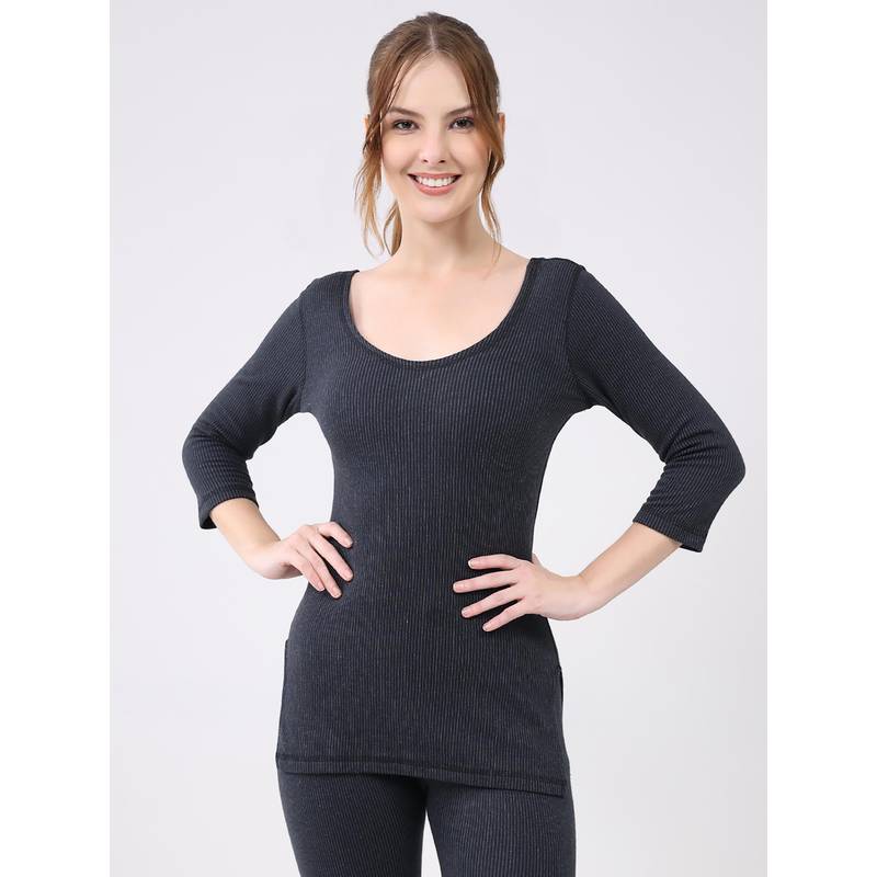 Monte Carlo Black Women's Round Neck Three Fourth Sleeve Thermal Top (38)