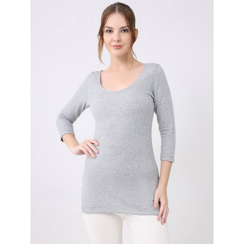 Monte Carlo Grey Women's Round Neck Three Fourth Sleeve Thermal Top (34)