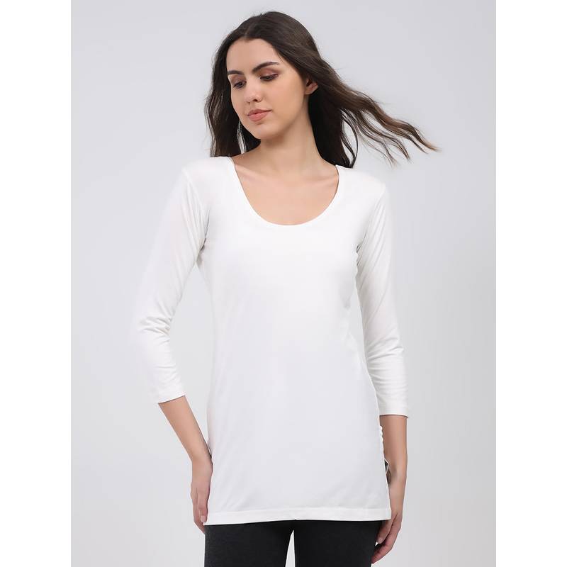 Monte Carlo White Women Round Neck Three Fourth Sleeve Thermal Top (32)