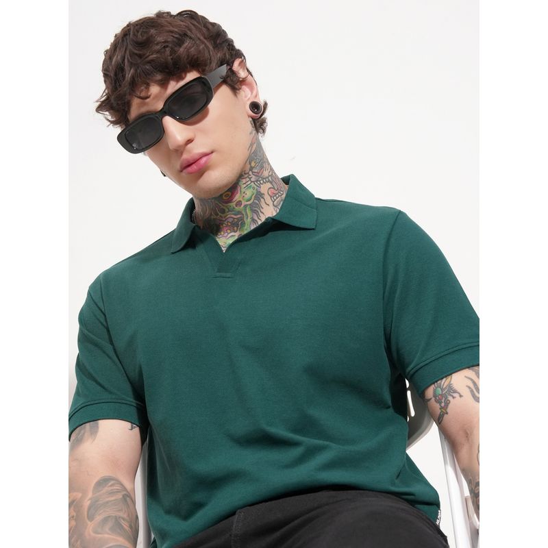 HIGHLANDER Dark Green Polo Collar Polo T-shirt (S)