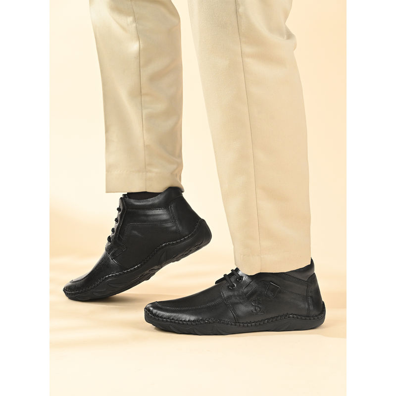 Louis Stitch Jet Black Genuine Leather Ultra Lightweight Mid-Ankle Derbies (UK 8)