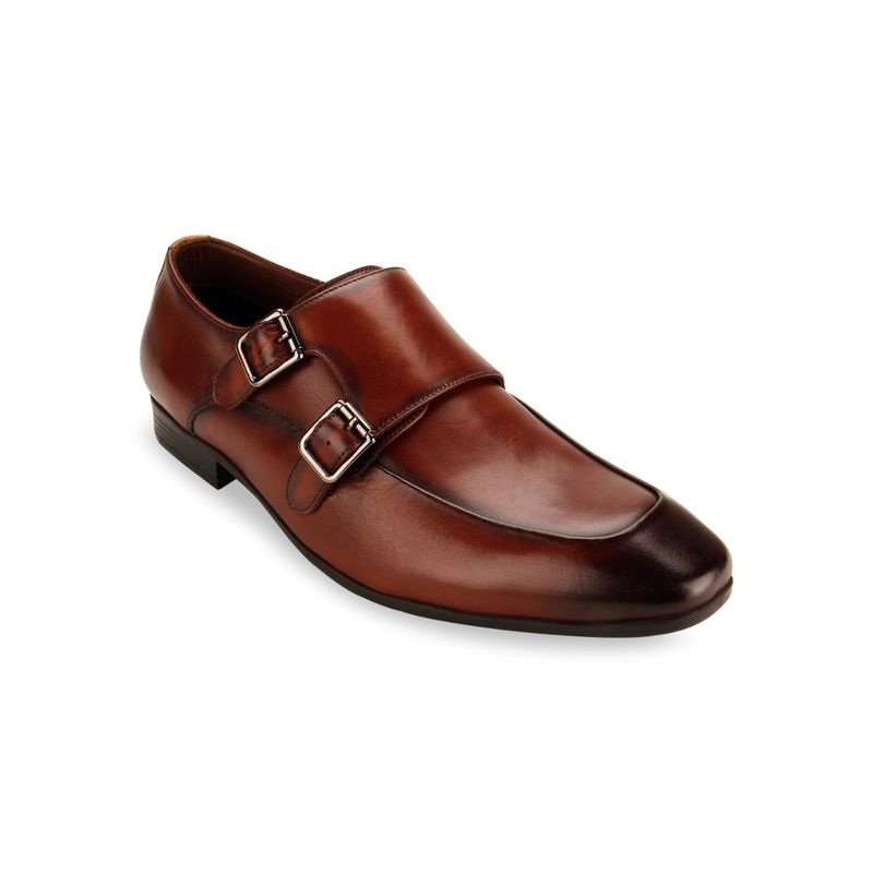 Imperio Men Tan Solid Double Monk Strap Leather Shoes (UK 7)