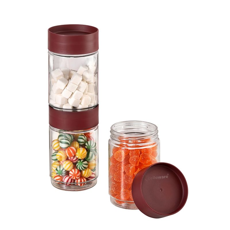 Buy CELLO Modustack Glassy Storage Jar, Set of 3, 750 ml, Maroon Online