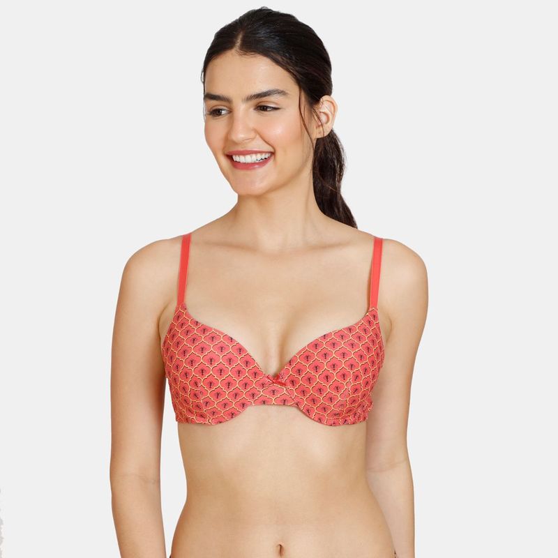 Zivame Zellij Dreams Push Up Wired Medium Coverage Bra - Spiced Coral (34B)