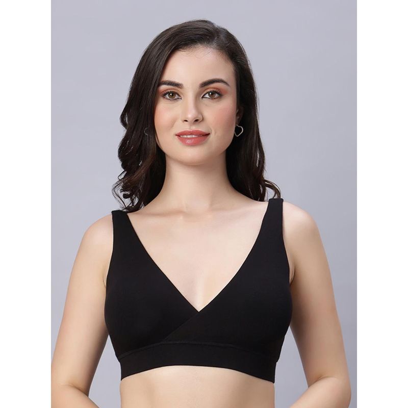 Mamma's Maternity Black Solid Antimicrobial Bamboo Fabric Padded Maternity Nursing Bra (XL)