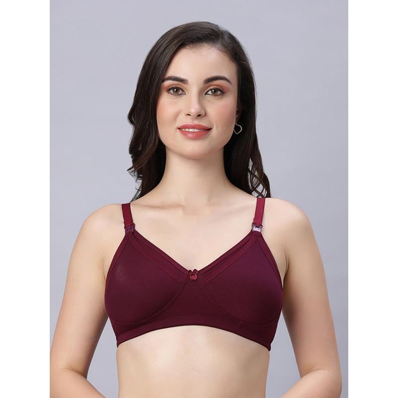 Mamma's Maternity Solid Bamboo Fabric Super Soft Non-Padded Maternity Nursing Bra- Wine colour (36C)