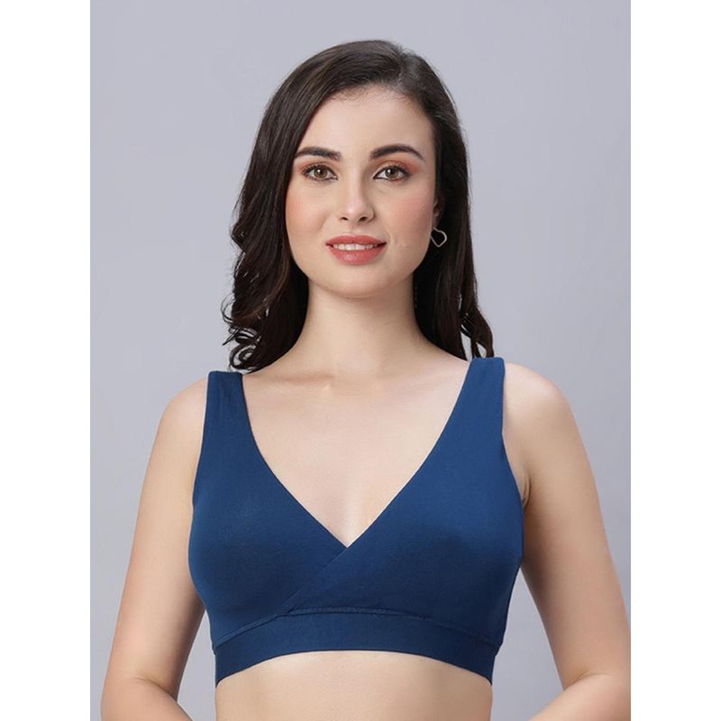 Mamma's Maternity Royal Blue Solid Antimicrobial Bamboo Fabric Maternity Nursing Bra (M)