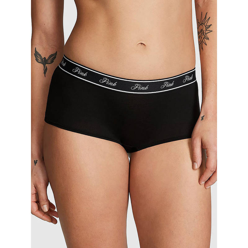 Victoria's Secret PINK Logo Cotton Boyshort Panty Black (XL)