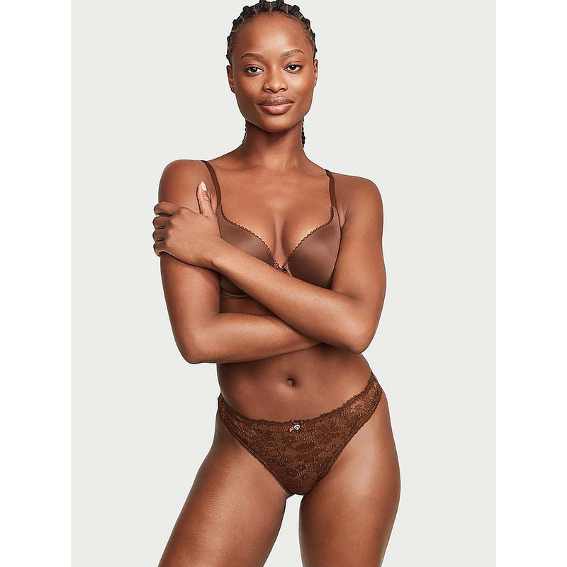 Victoria's Secret Body by Victoria Lace-Front Thong Panty - Brown (XL)