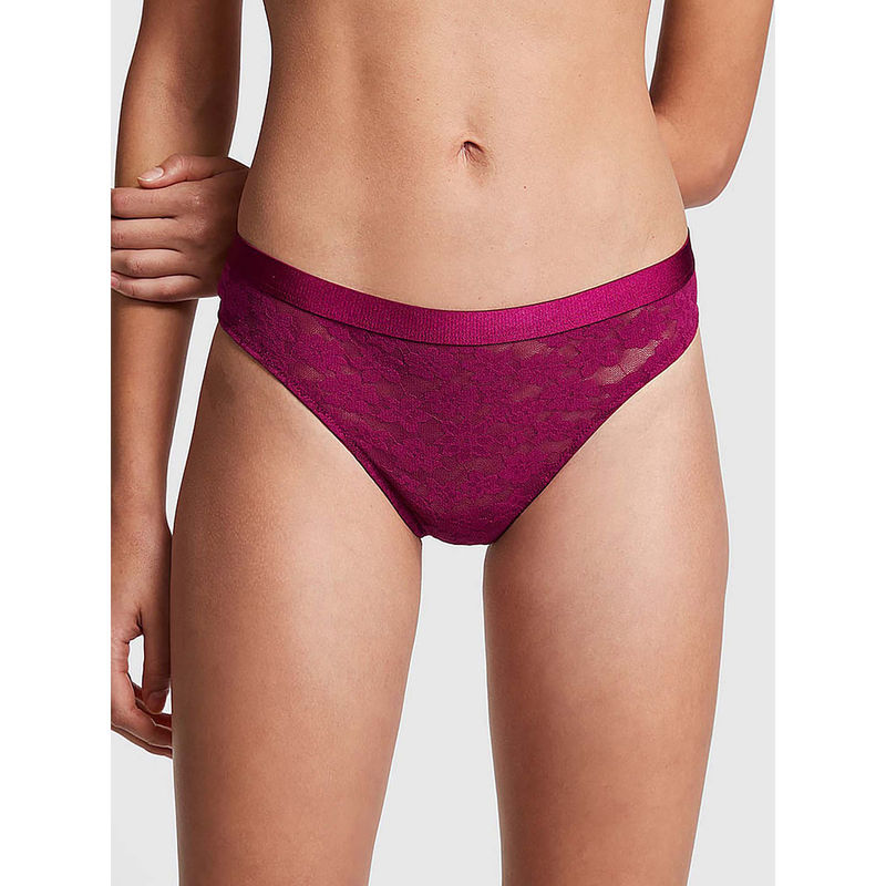 Victoria's Secret PINK Wear Everywhere Lace Thong Panty - Wine (XL)