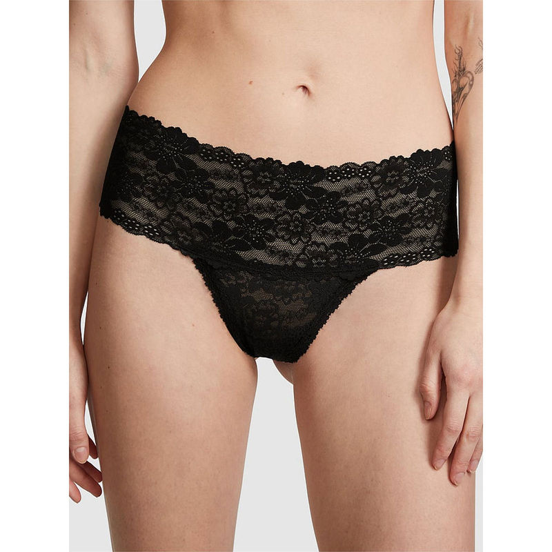 Victoria's Secret PINK Wink Wide-Waist Thong Panty - Black (M)