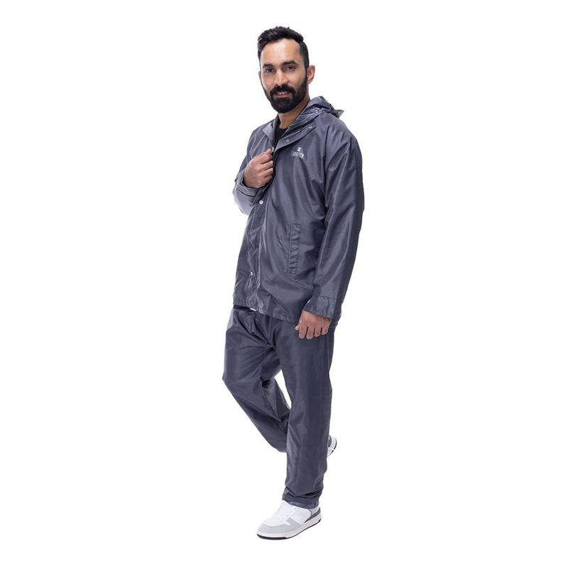The Clownfish Reversible Bike Raincoat with Pant for Men-Grey (Set of 2) (2XL)
