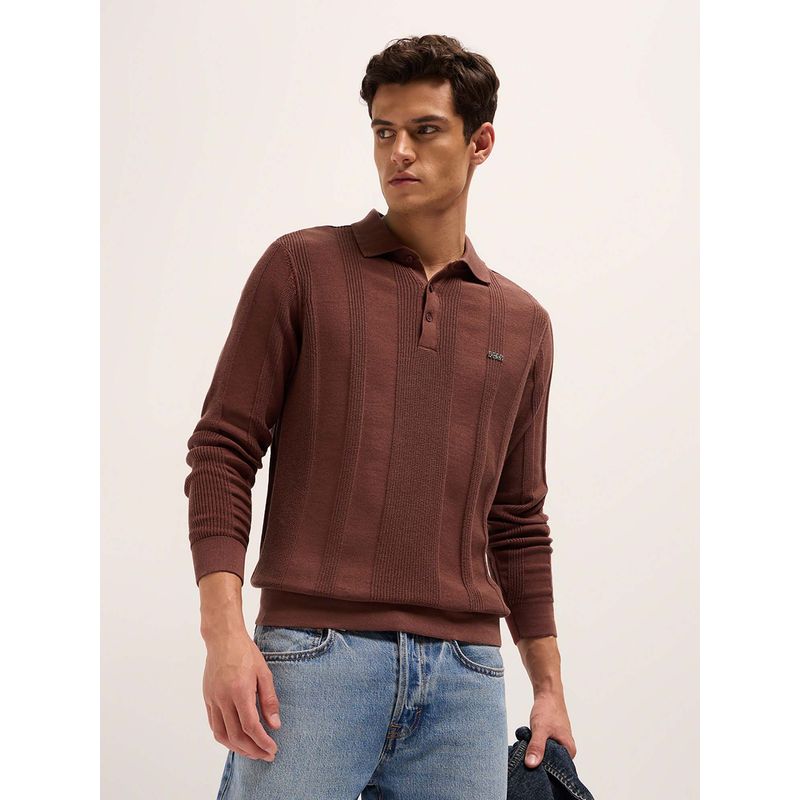 THE BEAR HOUSE Men'S Brown Cotton Textured Regular Fit Polo T-Shirt (2XL)