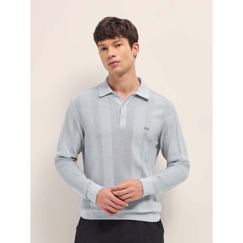 THE BEAR HOUSE Men'S Grey Cotton Flat Textured Regular Fit Polo T-Shirt (S)