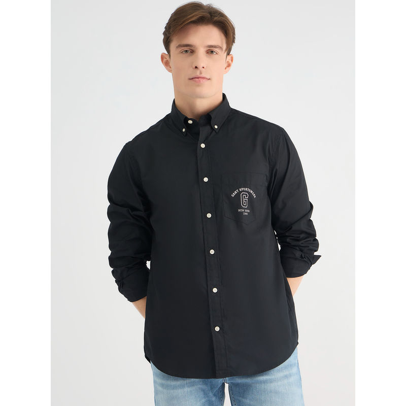 GANT Men Black Button Down Collar Full Sleeve Solid Poplin Shirt (S)