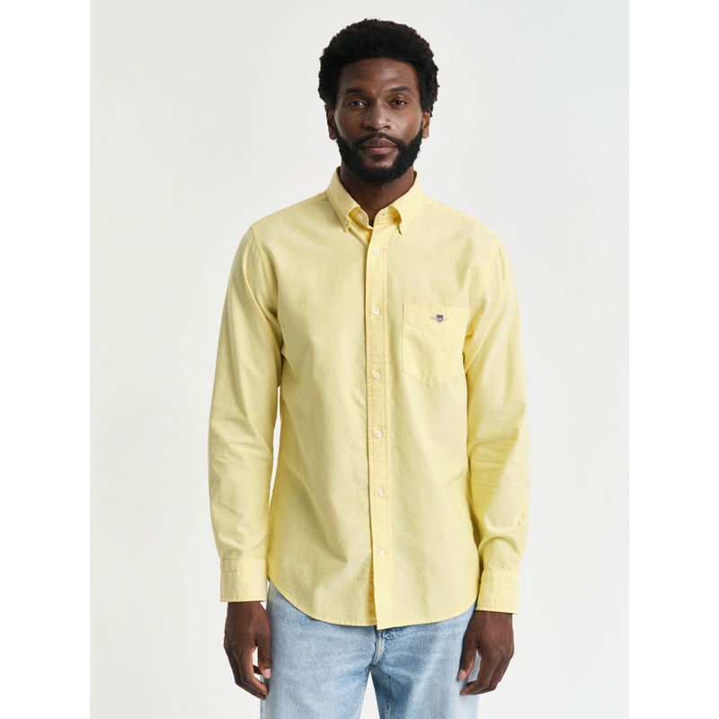 GANT Men Yellow Button-Down Collar Full Sleeves Classic Oxford Shirt (S)