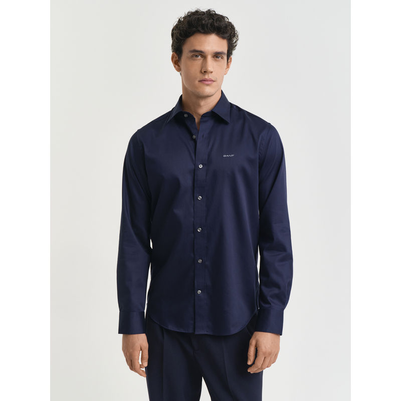 GANT Men Navy Blue Spread Collar Full Sleeves Shirt (S)