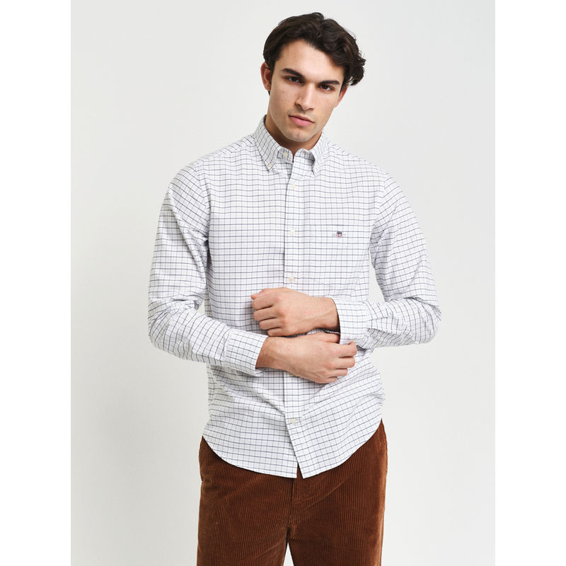 GANT Men Blue Checked Button-Down Collar Full Sleeves Classic Oxford Shirt (M)