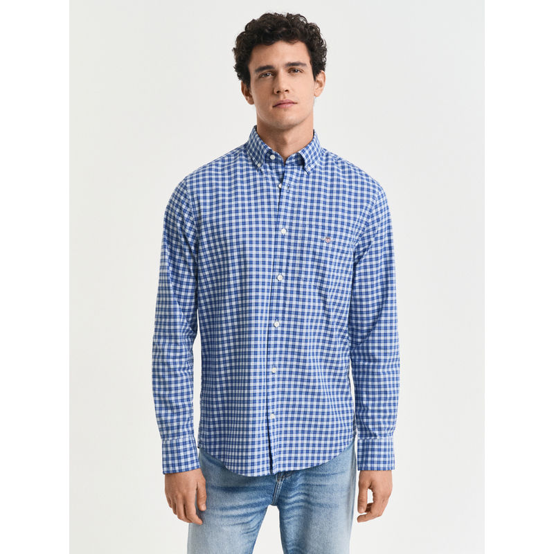 GANT Men Blue Button Down Collar Full Sleeve Gingham Check Classic Poplin Shirt (2XL)