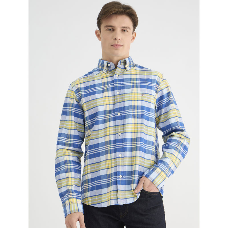 GANT Men Blue Button Down Collar Full Sleeve Plaid Checks Classic Oxford Shirt (2XL)