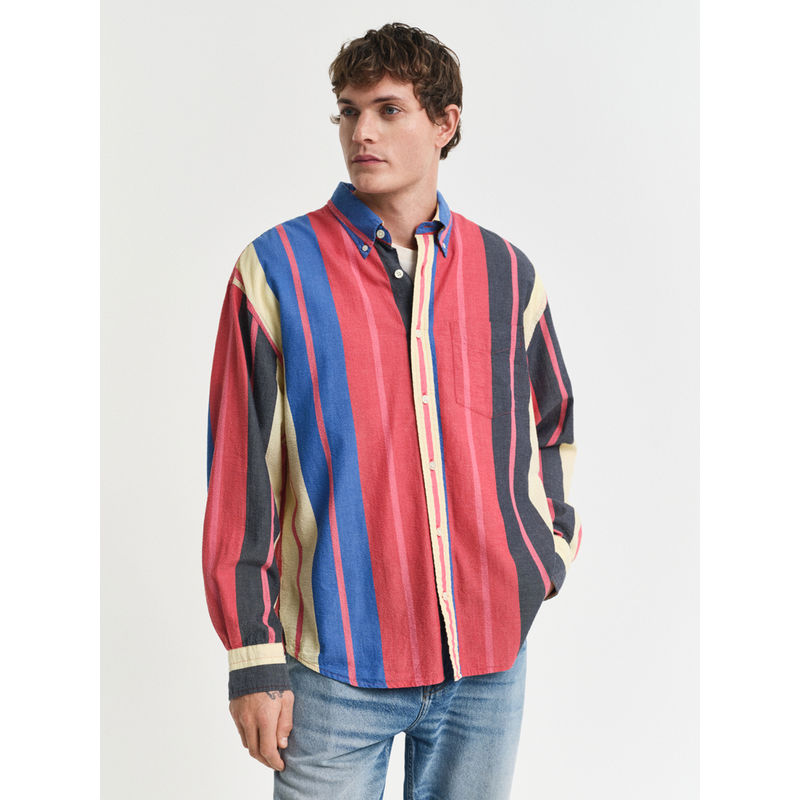 GANT Men Multicolor Seersucker Button-Down Collar Full Sleeves Shirt (L)