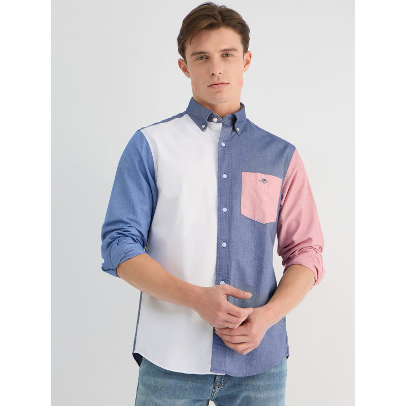 GANT Men Multicolor Button Down Collar Full Sleeve Colorblock Oxford Shirt (M)