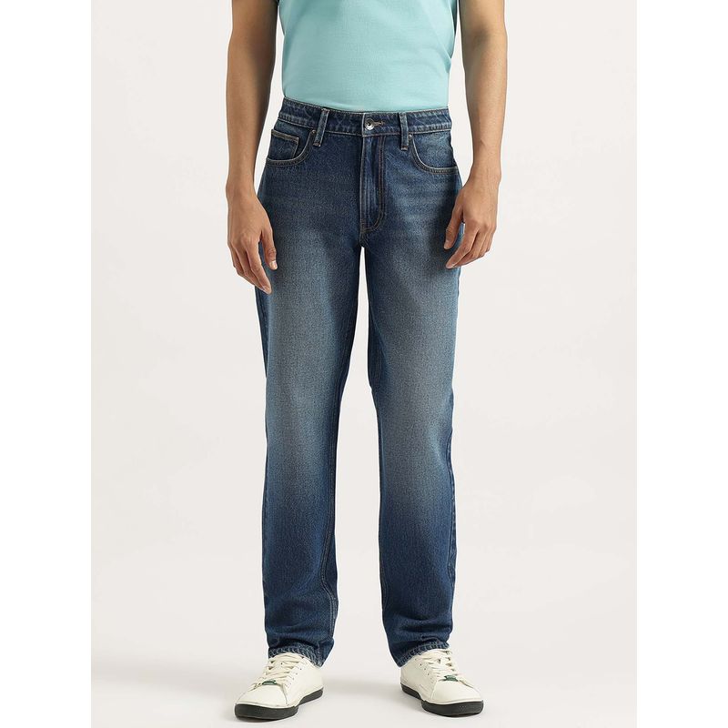 United Colors of Benetton Men Blue Solid Straight Fit Mid Wash Classic Jeans (40)