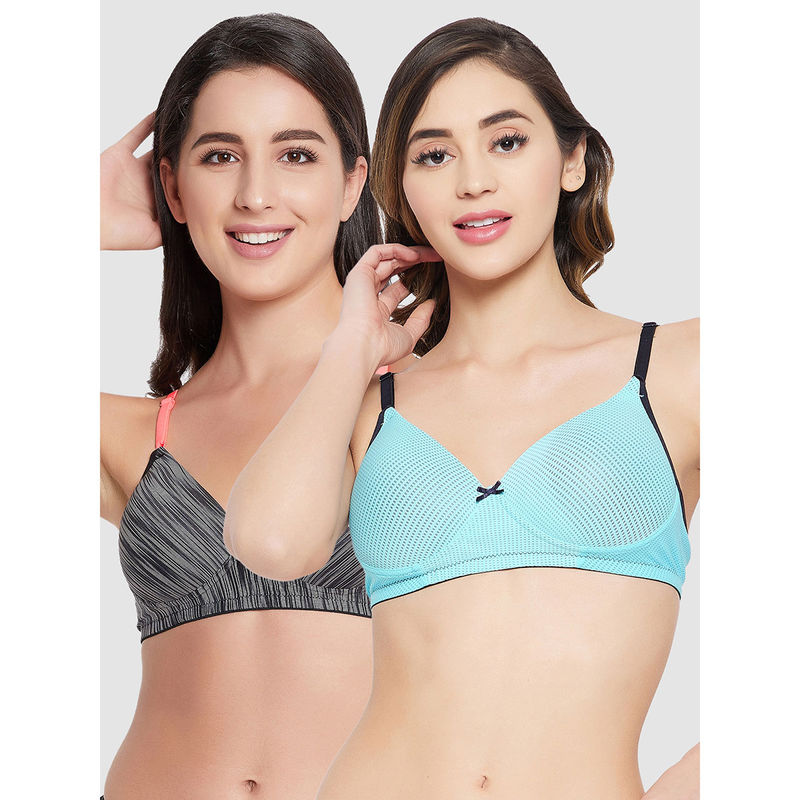 Clovia Pack Of 2 Level 1 Push-Up Padded Non-Wired Demi Cup T-Shirt Bra - Blue (32C)