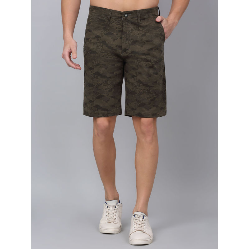 Cantabil Men Olive Green Solid Cotton Shorts (30)